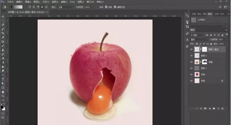 Photoshop新手教程，鸡蛋和苹果的创意合成特效10.jpg